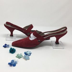 Sexy Red suede sling back kitten heel shoes